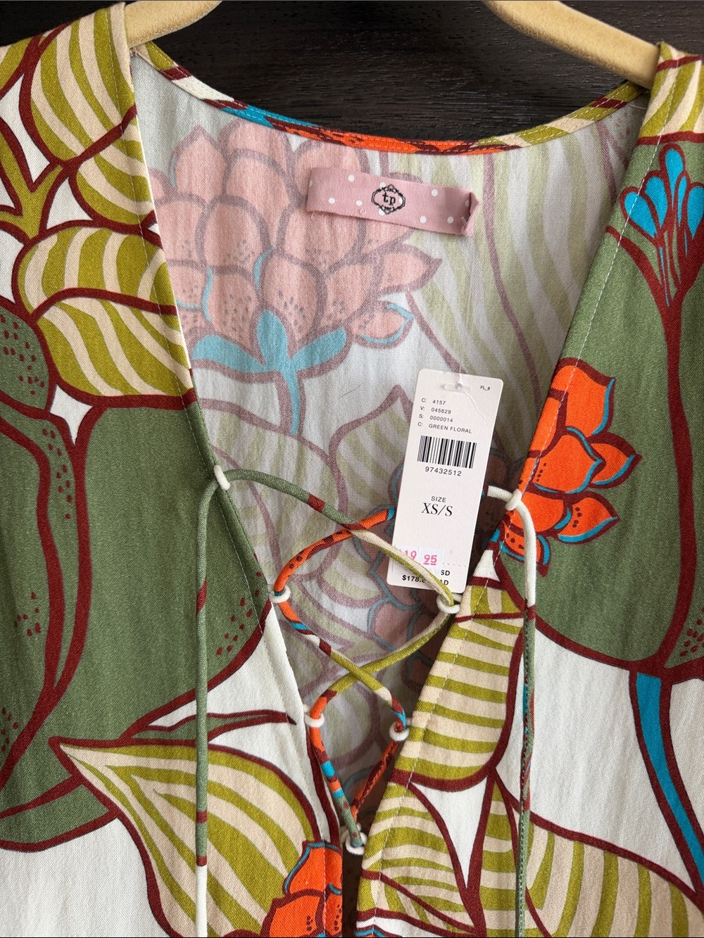 Traffic People Orange Floral Tie-Front Mini Dress on Cream - Picture 5 of 6